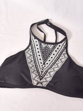 Time & Tru Women's Black Swimsuit Halter Top Bikini Size Large 12/14